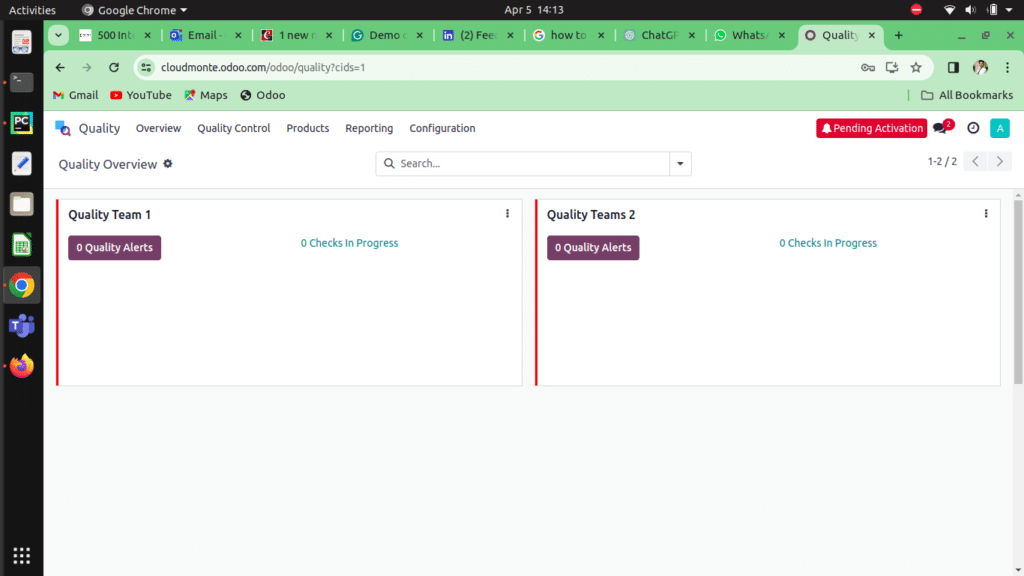 Quality management and compliance Odoo dashboard